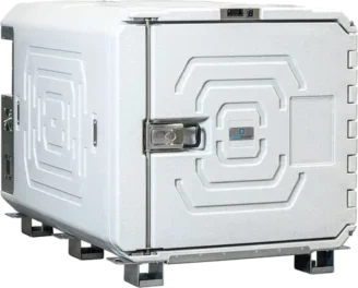 Coldtainer F1020 portable refrigerated container (36.1 ft³) — white insulated unit with a front-opening door on a forklift-ready base