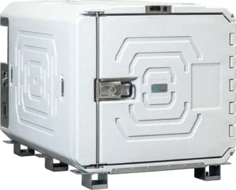 Coldtainer F1020 portable refrigerated container (36.1 ft³) — white insulated unit with a front-opening door on a forklift-ready base