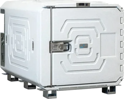 Coldtainer F1020 portable refrigerated container (36.1 ft³) — white insulated unit with a front-opening door on a forklift-ready base