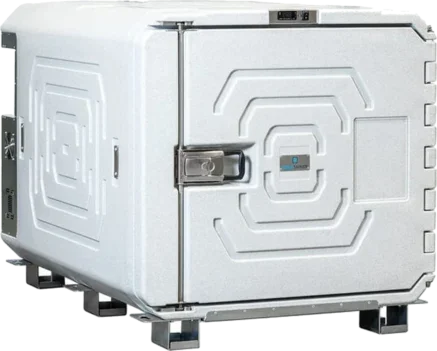 Coldtainer F1020 portable refrigerated container (36.1 ft³) — white insulated unit with a front-opening door on a forklift-ready base